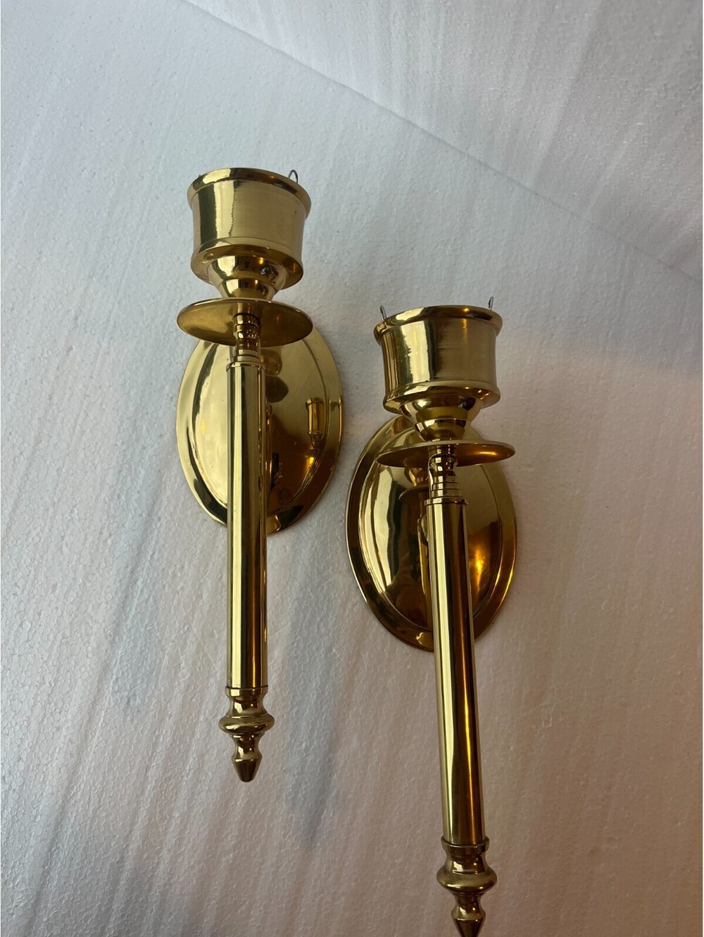 Pair Brass Wall Candle Sconces Traditional Colonial Federal Style 9” Taper Holde
